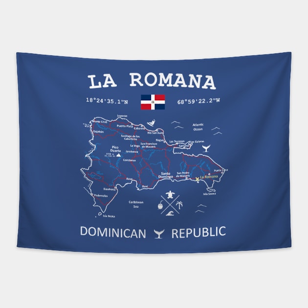 La Romana Dominican Republic Flag Travel Map Coordinates GPS Tapestry by French Salsa