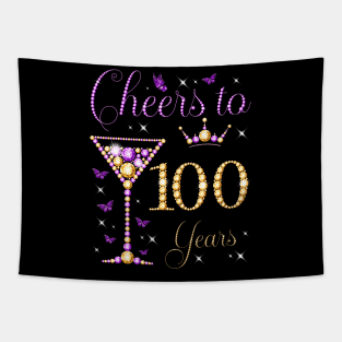 Cheers to 100 Years Old 100th Birthday Party Woman Queen Tapestry