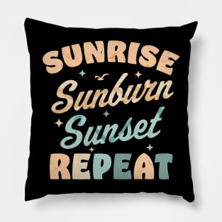 Sunrise Sunburn Sunset Repeat Retro Beach Pillow