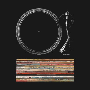 Turntable with Vinyl Records - Vintage Music Design T-Shirt