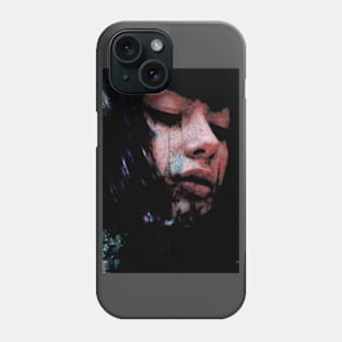 Beautiful girl, black shapes on skin. Sci-fi. Dark, slight blue. Phone Case