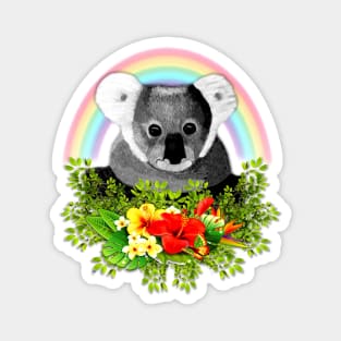 Cute Koala with Flowers, Rainbow and Butterfly Magnet