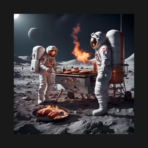 Two astronauts having a BBQ by Superfunky