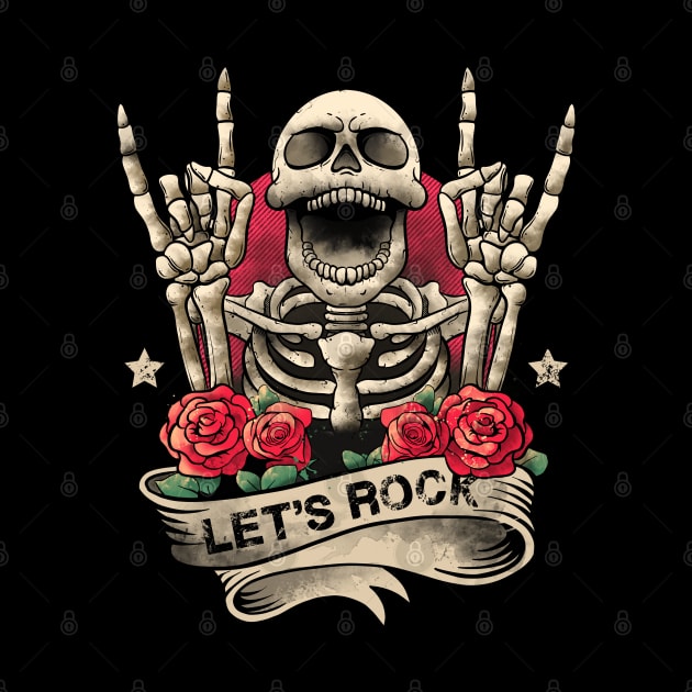 Lets Rock Rock&Roll Skeleton Hand Vintage Retro Rock Concert by MerchBeastStudio