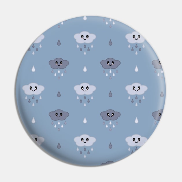 Kawaii Cute Rain Cloud Pattern in Blue Pin by Kelly Gigi