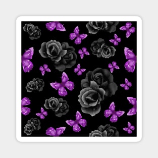 Purple Butterflies and Black Roses w/ Black Background Magnet