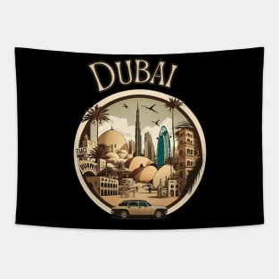 Dubai cityscape travel art - United Arab Emirates Tapestry