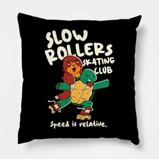 Slow Rollers Skating Club // Funny Sloth and Turtle on Roller Skates Pillow