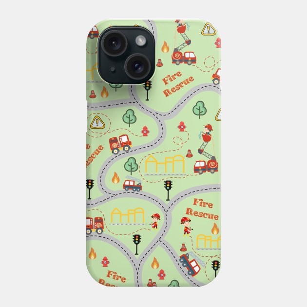 Fireman cute seamless kids pattern light green Phone Case by Arch4Design