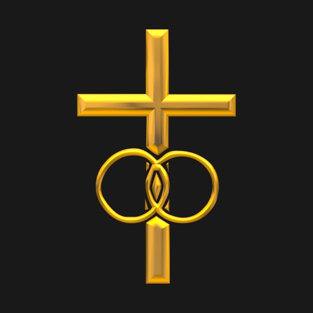 Golden 3-D look Cross with Wedding Rings by Artist4God