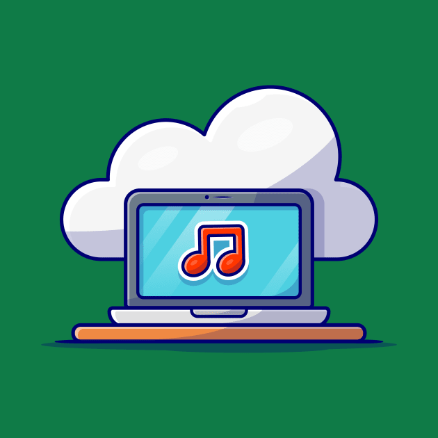 Cloud Music Icon with Laptop and Note of Music Cartoon Vector Icon Illustration by Catalyst Labs