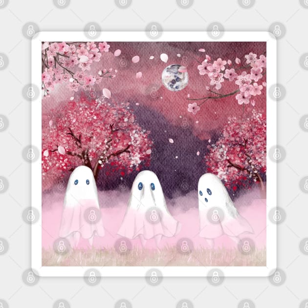 Cherry Blossom Ghosts Magnet by LylaLace Studio