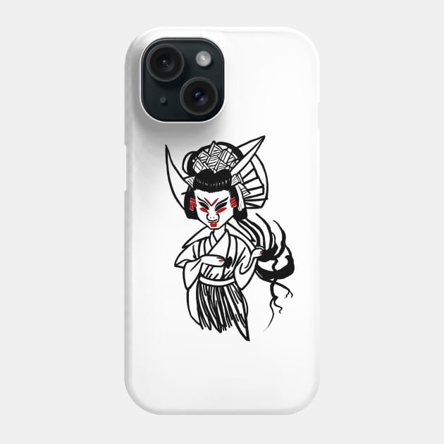 Oni geisha ink drawing - japanese demon geisha Phone Case by Ravenglow