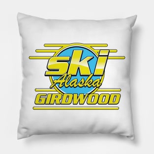 Girdwood Alaska 80s ski logo Pillow