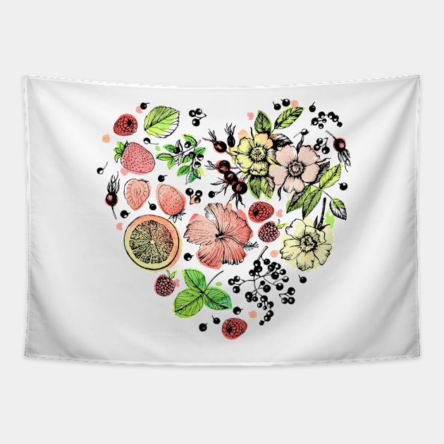 Graphic Plants Fruit Tea Tapestry by AnnaY 