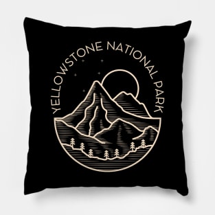 Yellowstone National Park Lineart Mountains Pillow