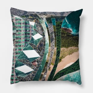 climate change action in landscape collage ecopop pattern Pillow