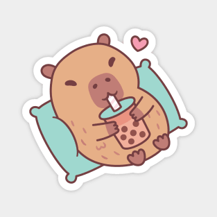 Cute Capybara Chilling And Drinking Bubble Tea Magnet