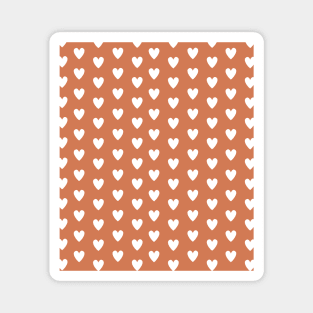 White Hearts, Polka Dots, Pattern on Brown Orange Rust Magnet