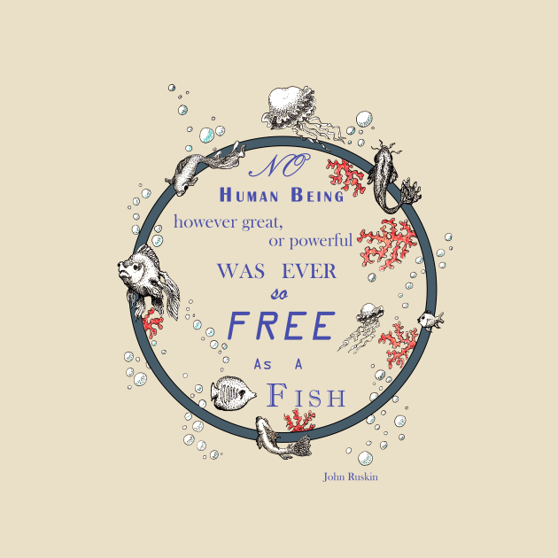 Inspirational quote from a Victorian philosopher on freedom and fish. Salmon, purple and grey design. by LucyDreams