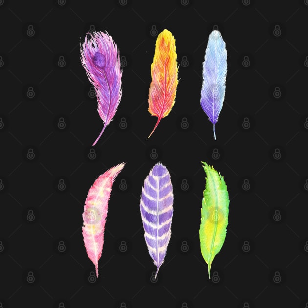Vibrant watercolor feathers by Wolshebnaja