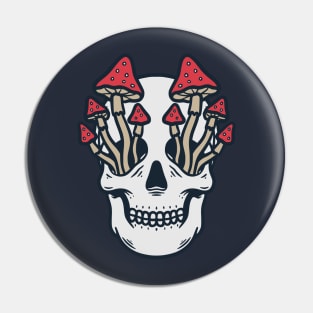 Mushroom Illustration on Skull Eyes Pin