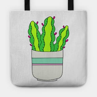 Cute Cactus Design #201: Flowering Succulent In Shabby Chic Pot Tote