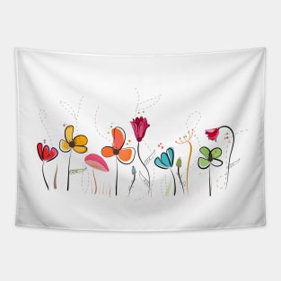 Floral doodle abstract spring flowers Tapestry