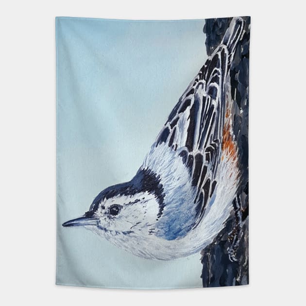 White Breasted Nuthatch - wild bird painting Tapestry by EmilyBickell