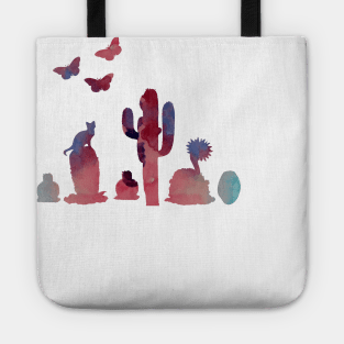 cacti, cat and butterflies Tote