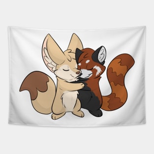 Fennec Fox and Red Panda Hug Tapestry