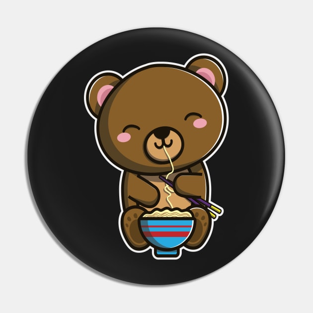 Cute Japanese Bear Eating Ramen Noodle Kawaii Bear for kids design Pin by theodoros20