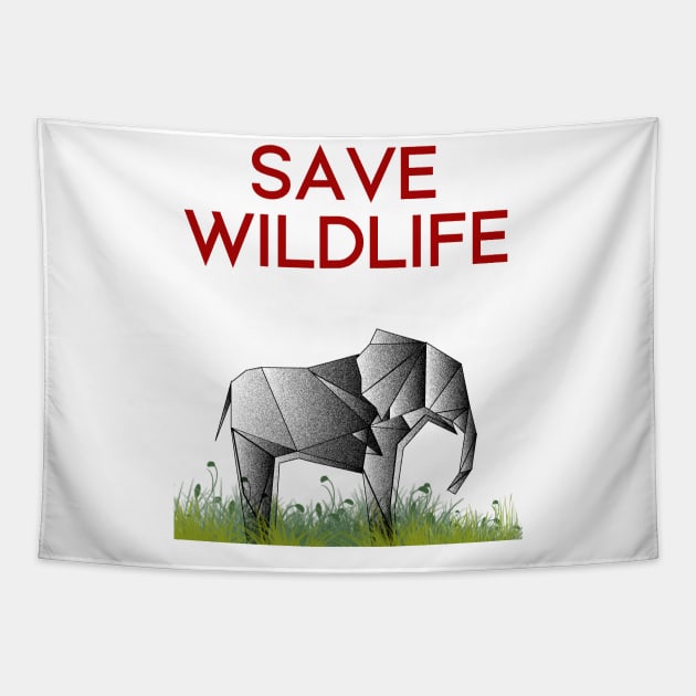 Save Wildlife - Origami Elephant Tapestry by Raimondi