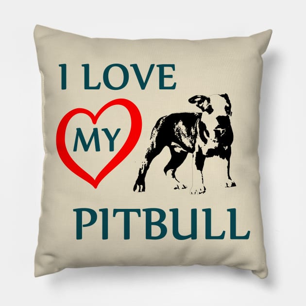 pitbull, i love my pitbull Pillow by hottehue