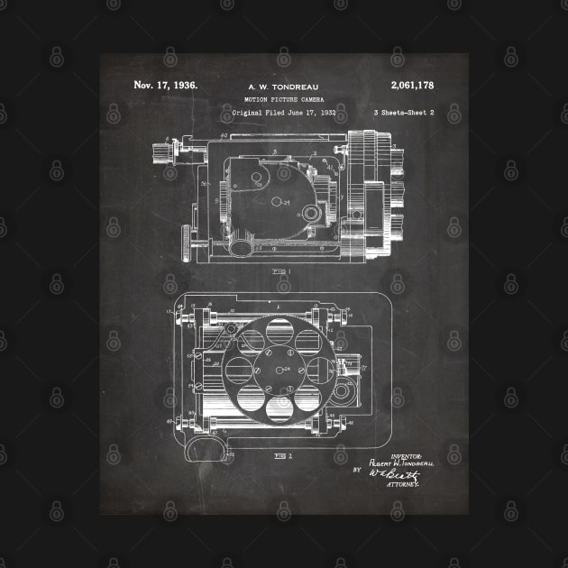 Film Camera Patent - Movie Lover Cinema Student Art - Black Chalkboard by patentpress