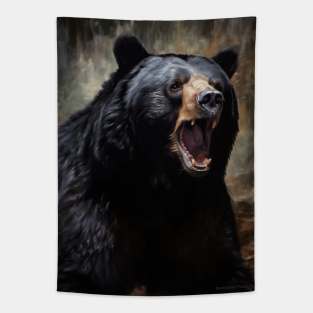 Oil paint, Hyperrealism, Amazing Zoo Black bear Tapestry