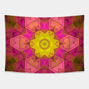 Mosaic Kaleidoscope Flower Yellow and Pink Tapestry