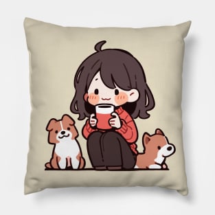 Cute dog mom with her dogs Pillow