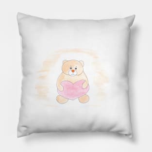 Teddy bear with a heart. Love, friendship, sympathy, gift. Holiday and joy in watercolor Pillow