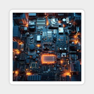 Cyber Circuit Cityscape Magnet