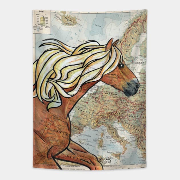 Haflinger Horse on Map Tapestry by lizstaley
