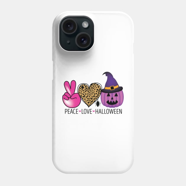 Peace Love Halloween Purple Witch Jack o lantern Phone Case by SandiTyche