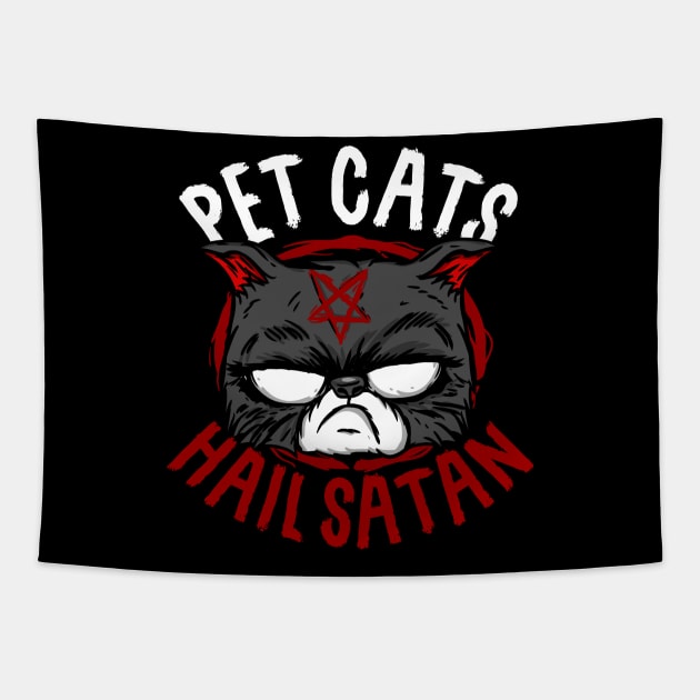 Pet Cats Hail Satan I Occultist Pentagram Cat graphic Tapestry by biNutz