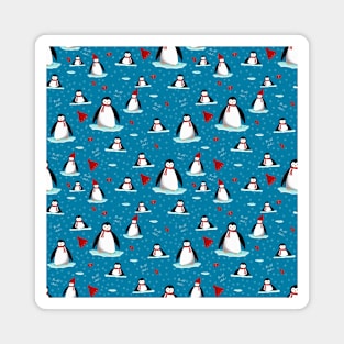 it's cold outside penguins seamless pattern blue Magnet