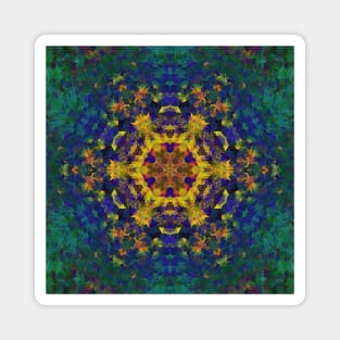 Digital Mandala Yellow Blue and Green Magnet