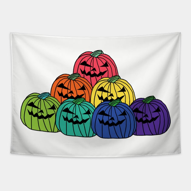 Colorful Spooky Halloween Horror Pumpkin Patch Tapestry by ellenhenryart