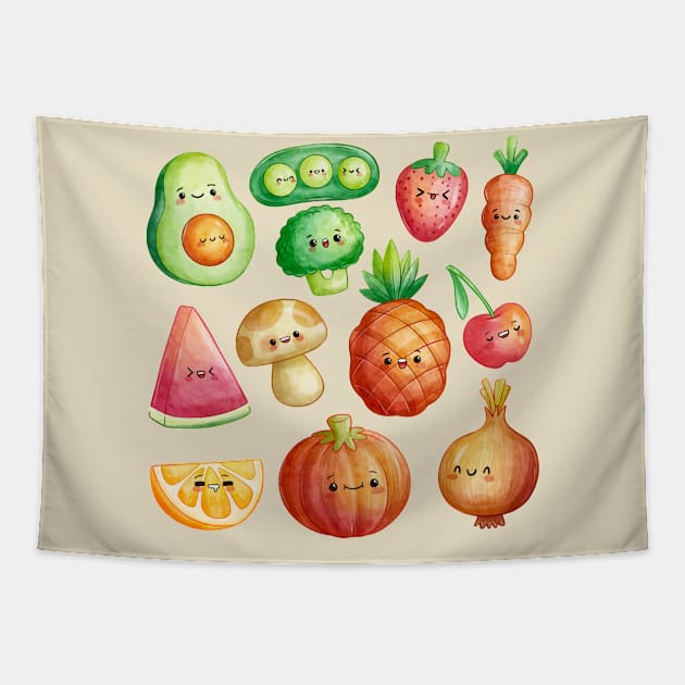 Fruits & Vegetables Illustration Tapestry by Mako Design 