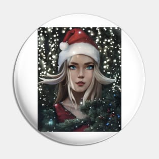 Portrait Of Female Anime Santa Pin