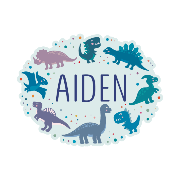 Aiden name surrounded by dinosaurs by WildMeART