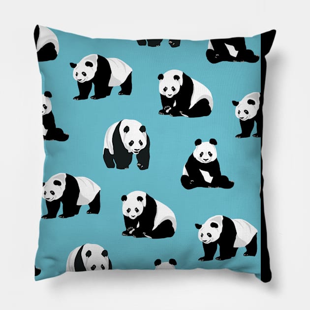 Panda Design on Blue Background Pillow by OneThreeSix